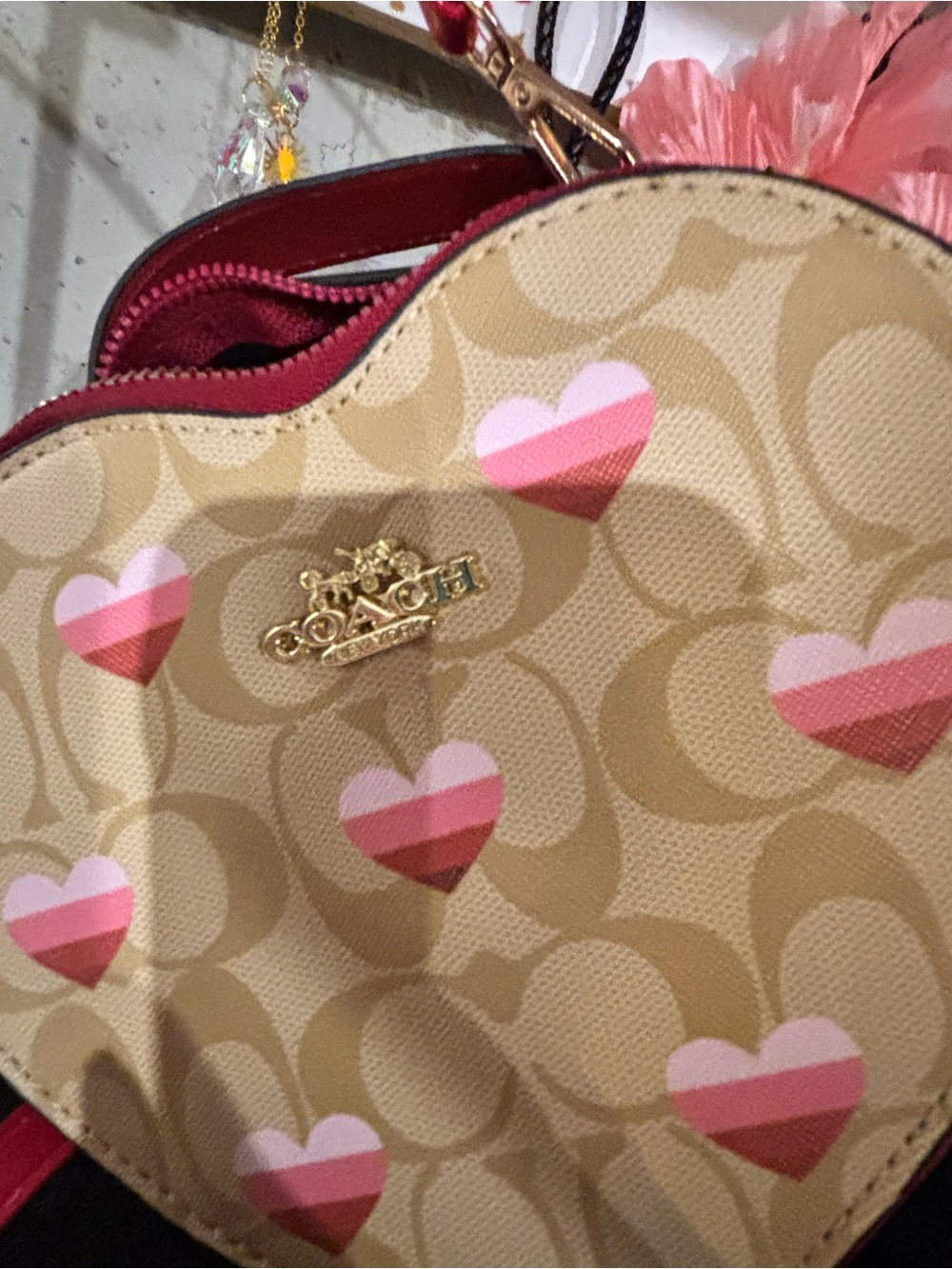 Coach Pink Heart Signature Crossbody Bag